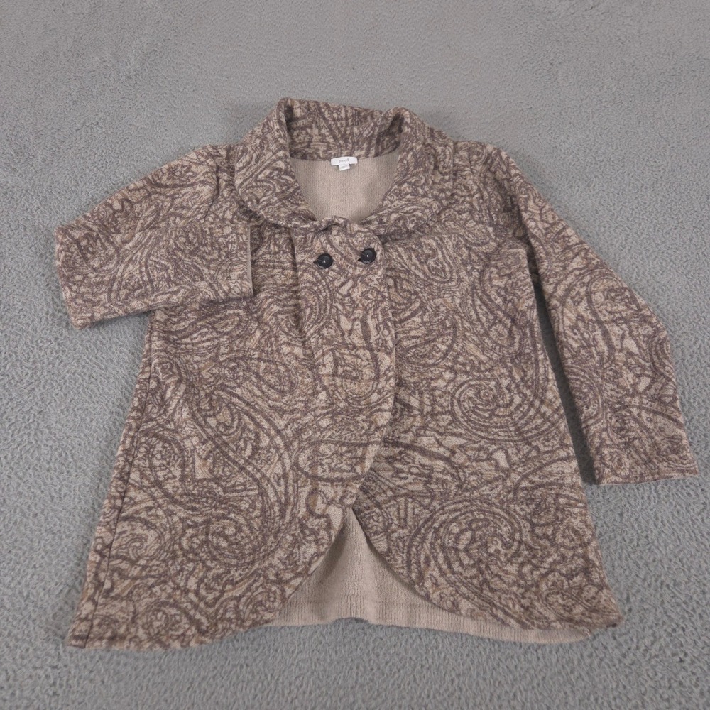 Pure Jill Sweater Jacket Womens Large Tan Paisley Knit Shawl Collar Button Front
